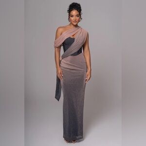 JLUX Label - One Shoulder Pink and Gray Women's Dress